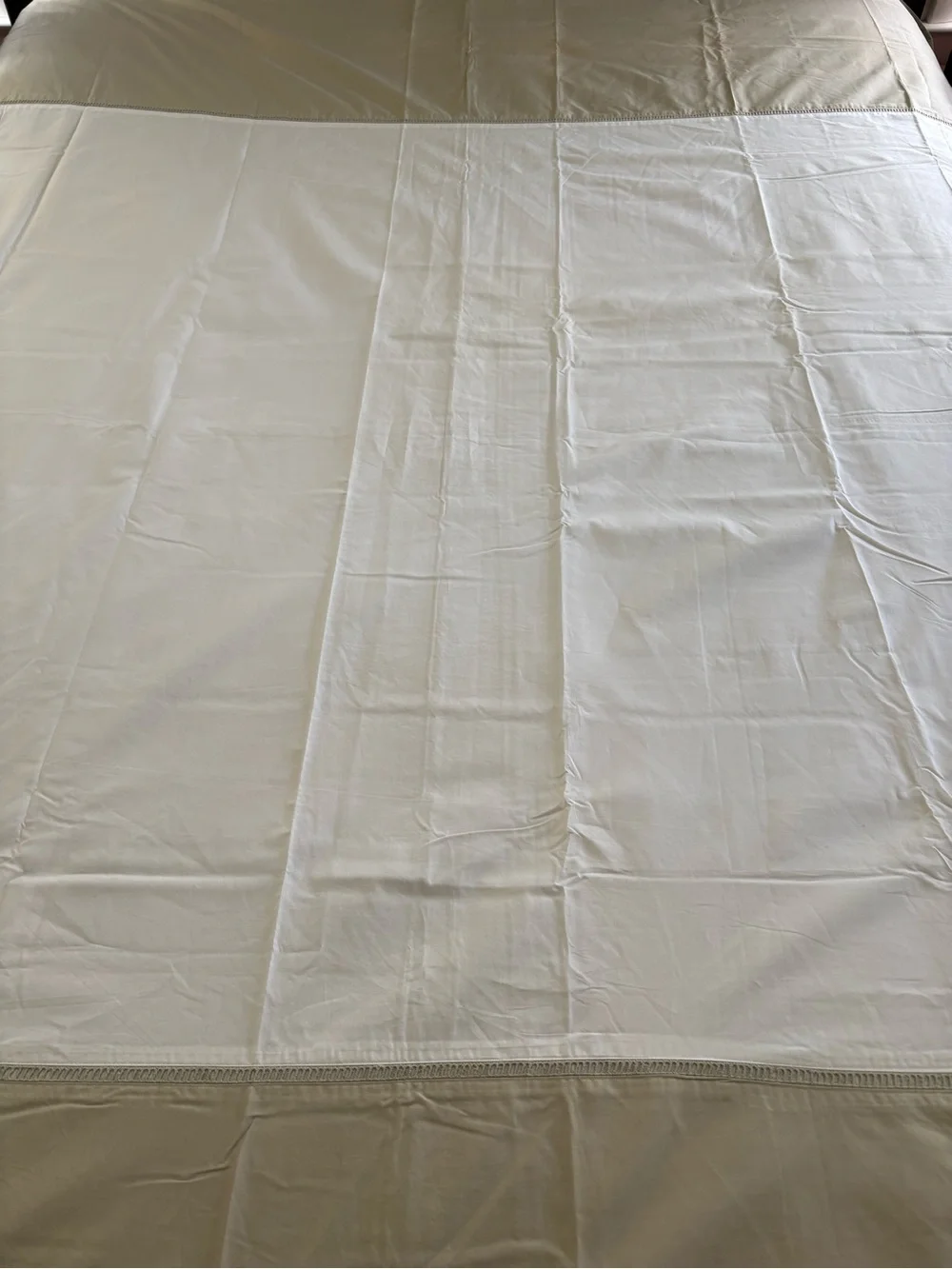 Pottery Barn Classic Cotton White Tan Colorblock KING Duvet Ladder Stitch NWOT